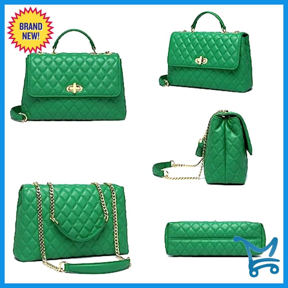 Quilted Crossbody Shoulder Bag with Gold Hardware Chain Strap - Picture 4 of 7